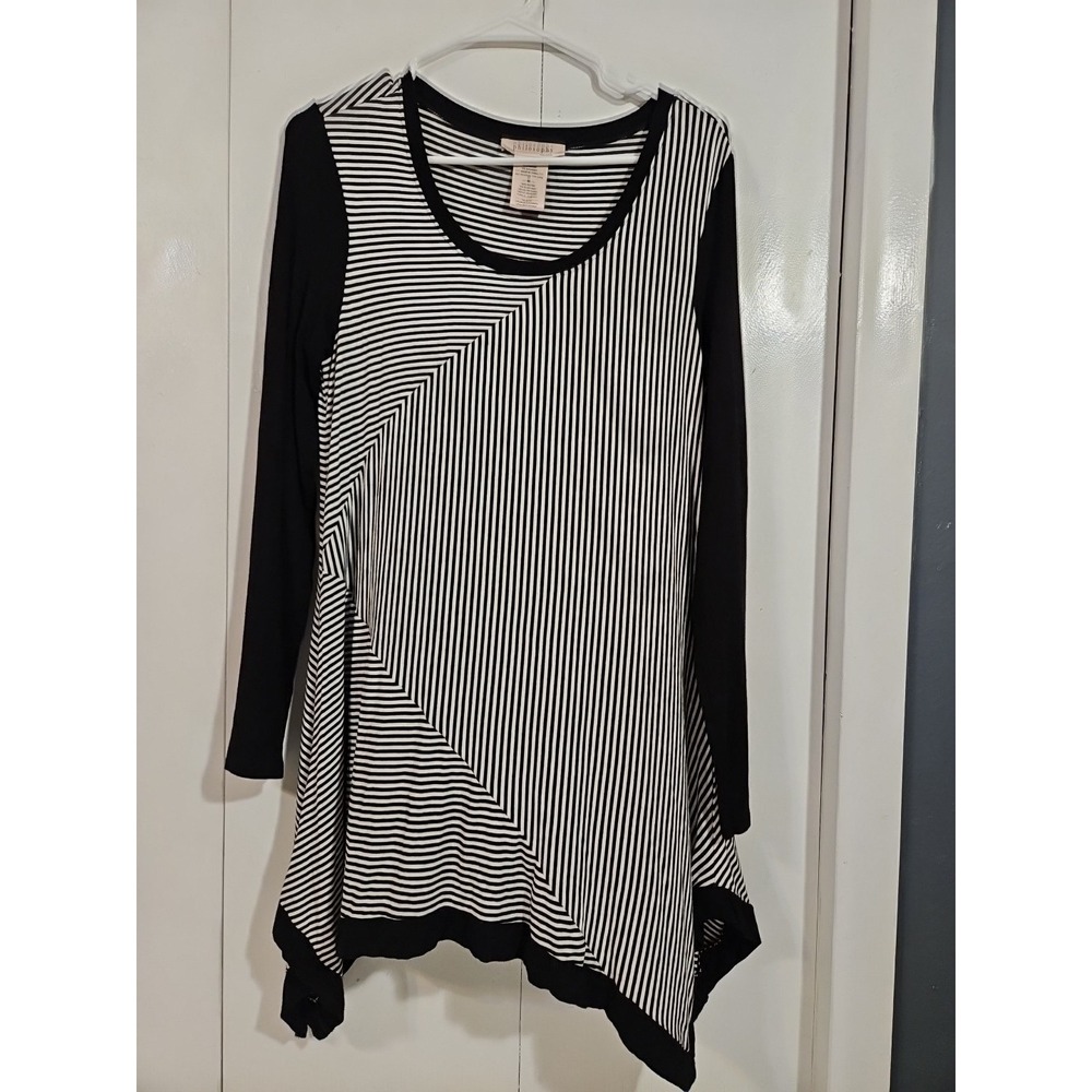 Philosophy Long Sleeve Tunic Shirt Women's Medium Handkerchief Black Hem (1432